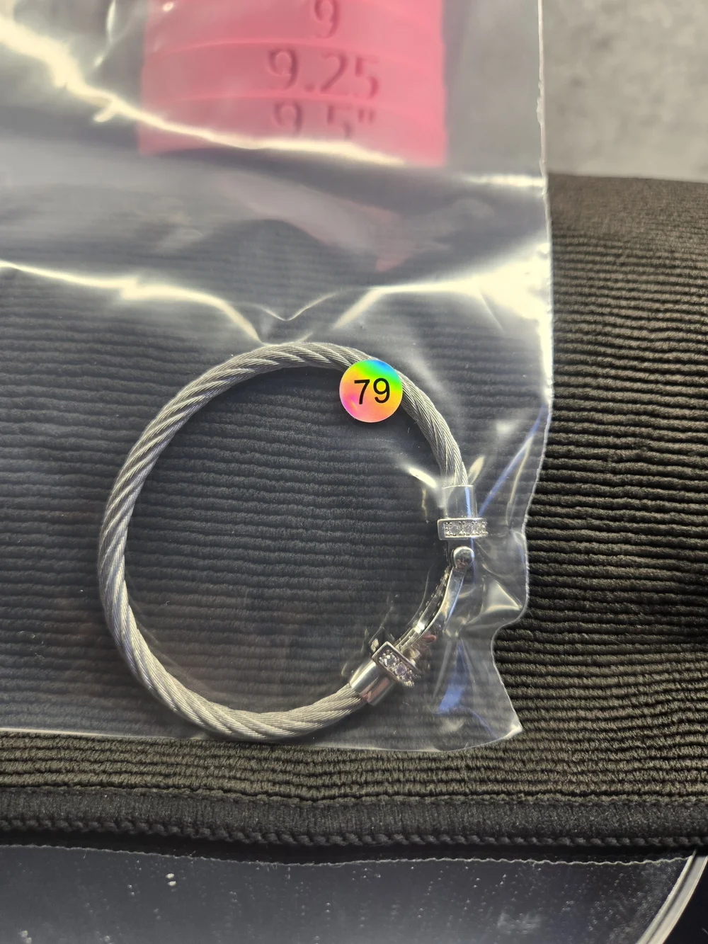 Silver Cable Bracelet Crystal Stirrup Buckle Clasp One Size